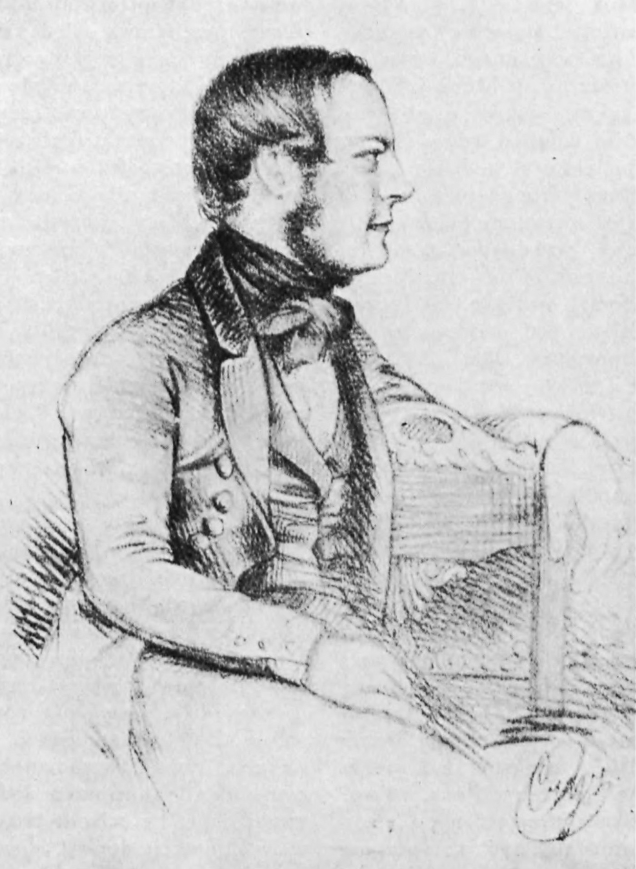 Portret Stanisława Moniuszki, rysunek ołówkiem z XIX wieku