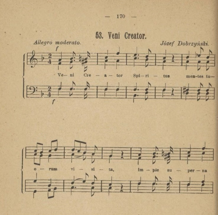 Początkowy fragment partytury Veni Creator F-dur, Józefa (Ignacy Feliks) Dobrzyńskiego