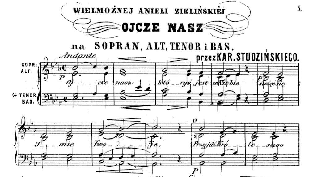 Kopia rękopiśmienna parytury utworu Ojcze Nasz K. Studzińskiego