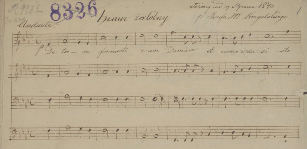 Autograf muzyczny Hymnu żałobnego op. 16 J. W. Krogulskiego