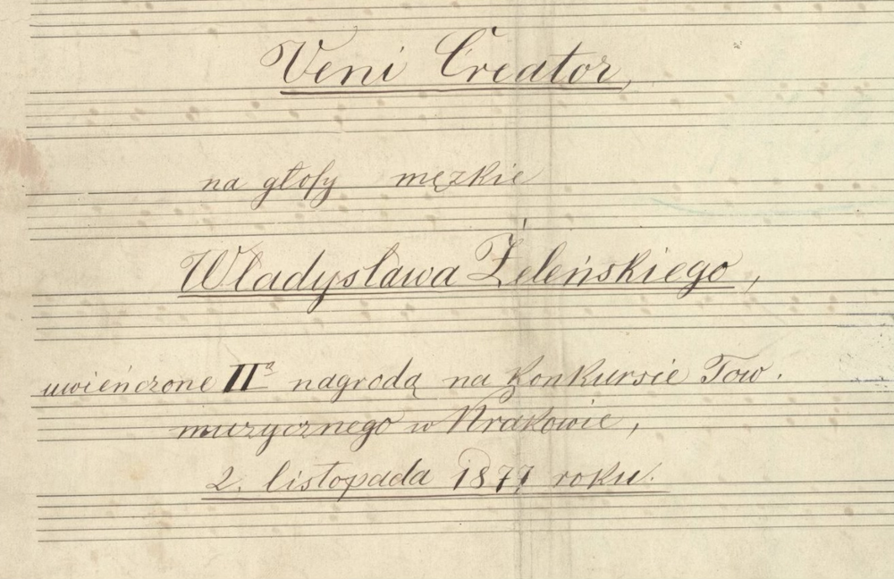 Karta tytułowa autografu muzycznego Veni Creator Władysława Żeleńskiego